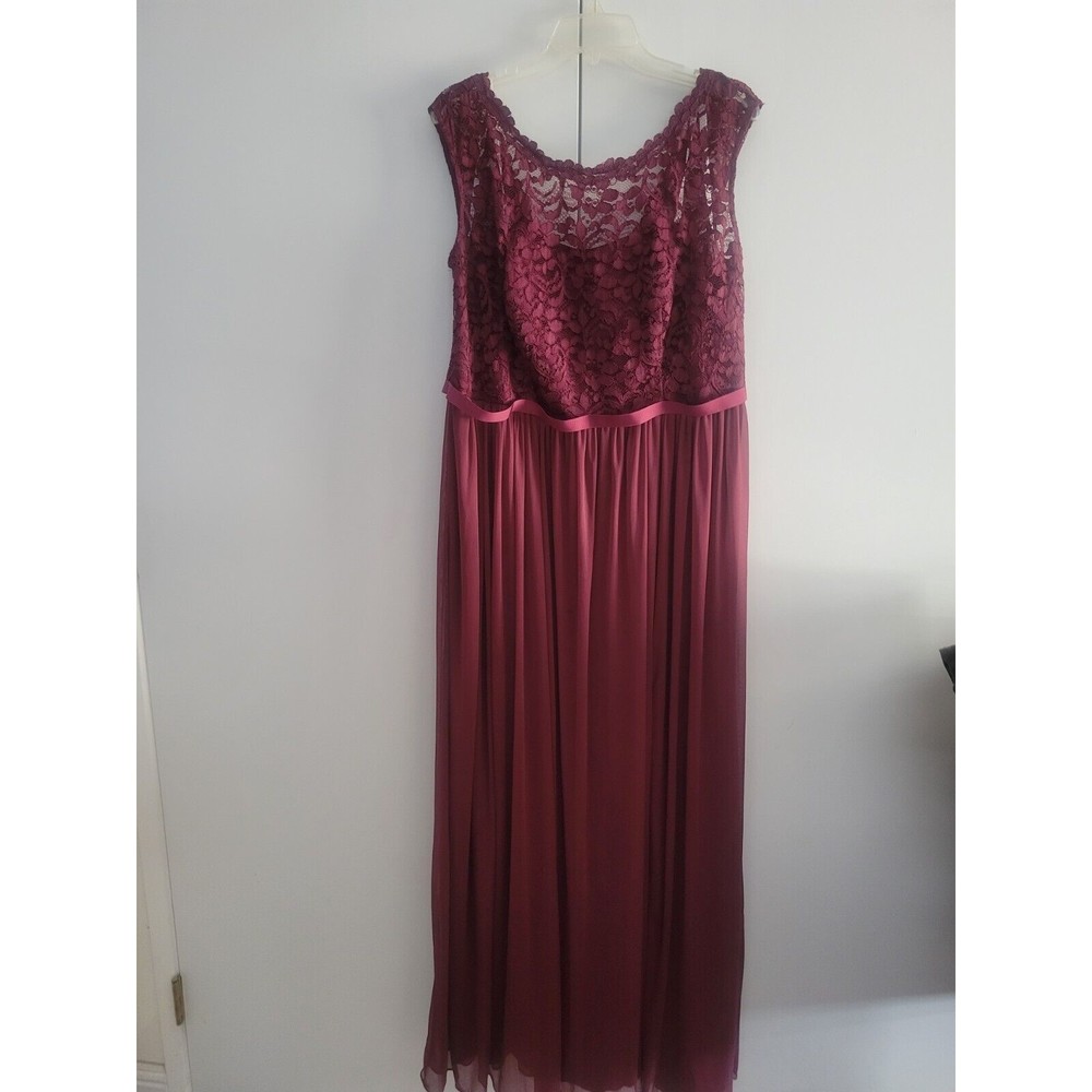 Davids Bridal Womens Maroon Formal Sleeveless Plated Bridesmaid Midi Dress 18